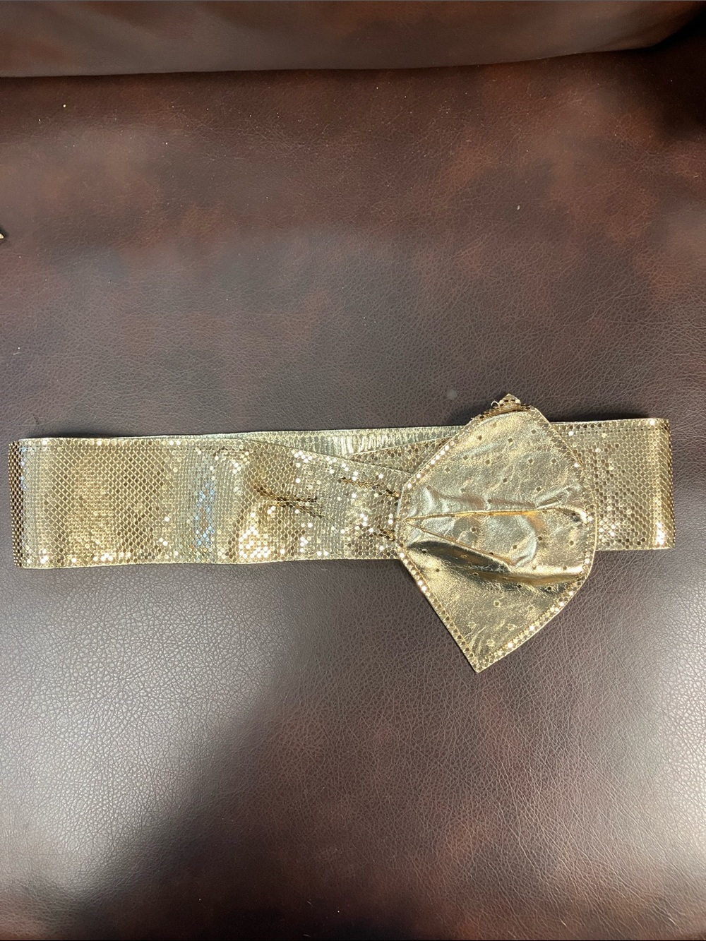 Whiting & Davis Metallic Gold Sequin Bow Belt